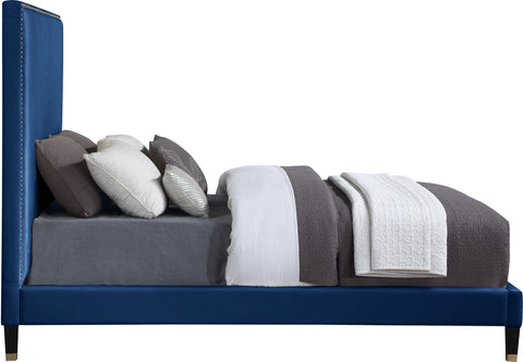 Blaire Navy Velvet Upholstered Full Bed, 1 Piece