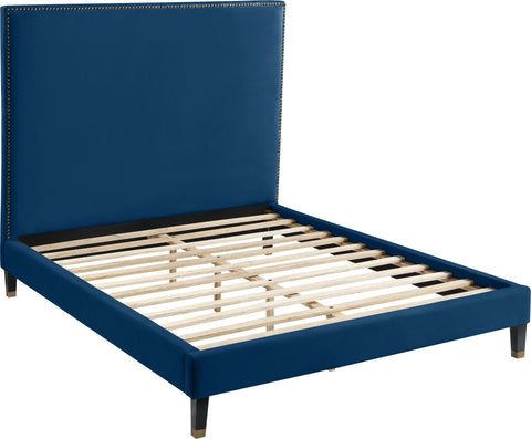 Blaire Navy Velvet Upholstered Full Bed, 1 Piece