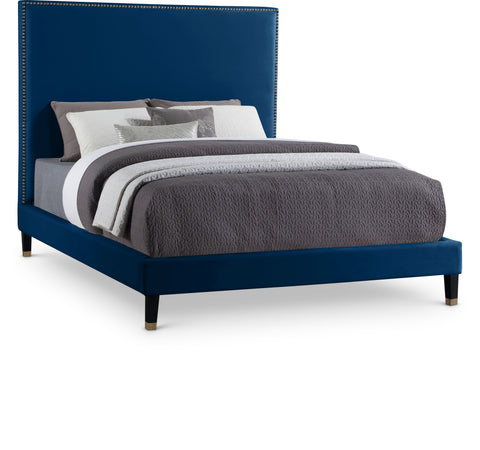 Blaire Navy Velvet Upholstered King Bed, 1 Piece