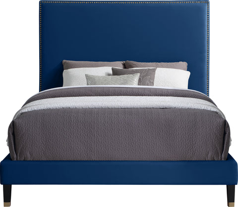 Blaire Navy Velvet Upholstered King Bed, 1 Piece