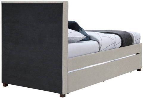 Nadia Beige Linen Textured Fabric Twin Trundle Bed T