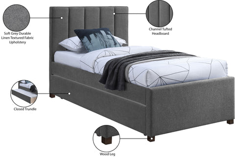 Nadia Grey Linen Textured Fabric Twin Trundle Bed T