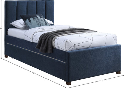 Nadia Navy Linen Textured Fabric Twin Trundle Bed T