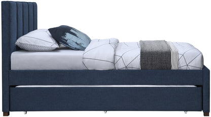 Nadia Navy Linen Textured Fabric Twin Trundle Bed T