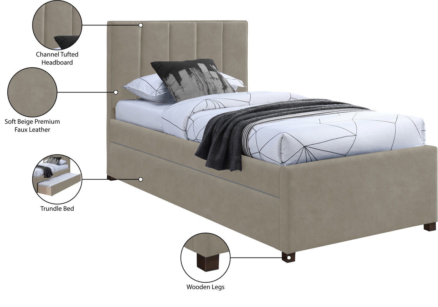 akeela beige faux leather twin trundle bed t