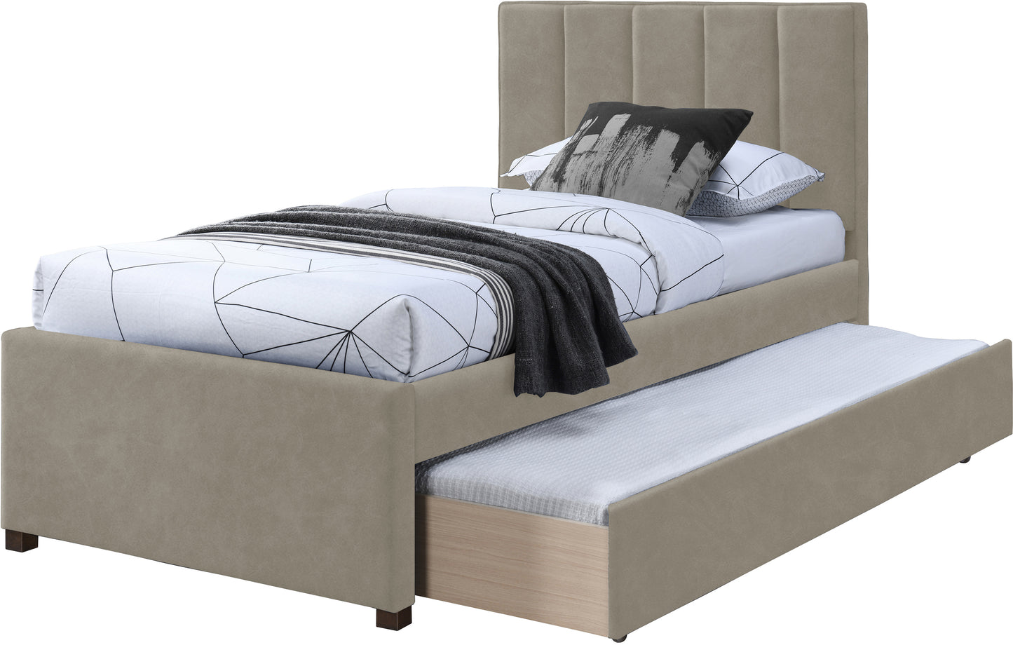 akeela beige faux leather twin trundle bed t