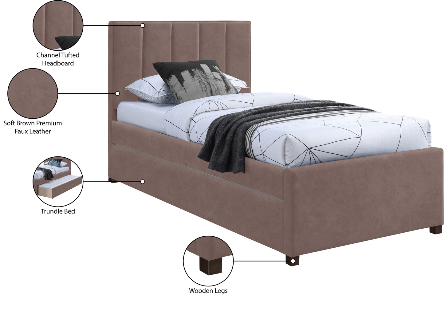 akeela brown faux leather twin trundle bed t