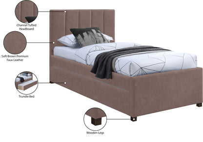 Akeela Brown Faux Leather Twin Trundle Bed T