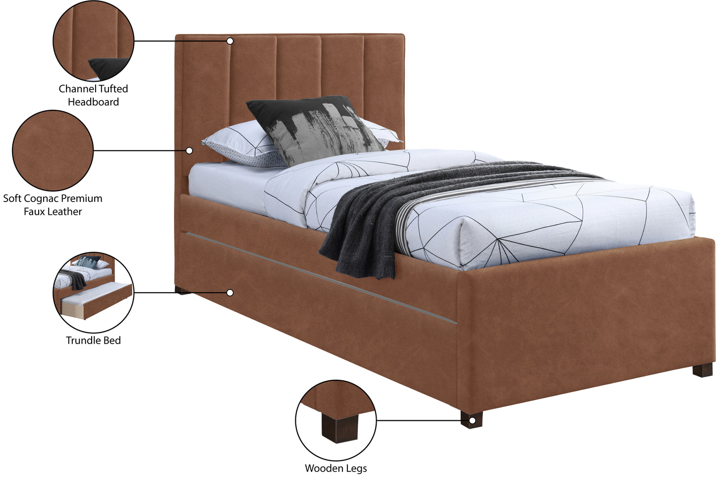 akeela cognac faux leather twin trundle bed t