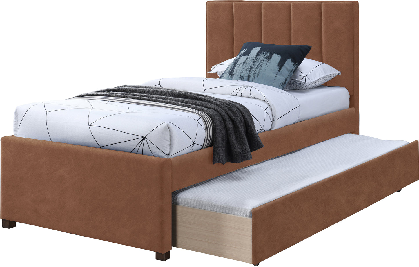 akeela cognac faux leather twin trundle bed t