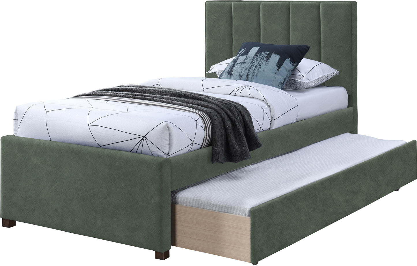 akeela green faux leather twin trundle bed t