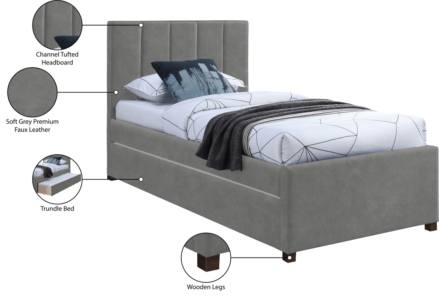 akeela grey faux leather twin trundle bed t