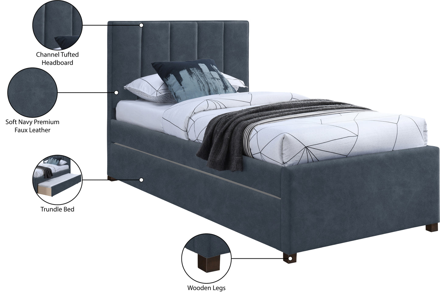 akeela navy faux leather twin trundle bed t