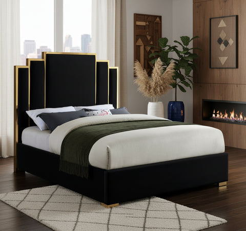 Harlow Black Velvet Upholstered Queen Bed, 1 Piece