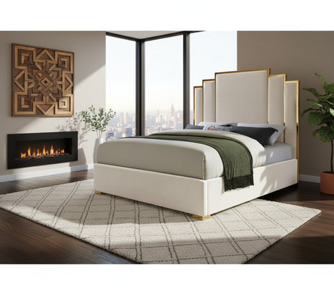 Harlow Cream Velvet Upholstered King Bed, 1 Piece