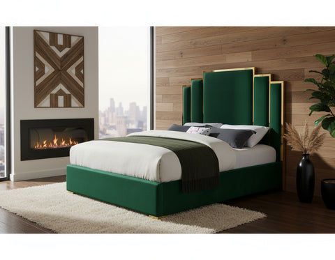 Harlow Green Velvet Upholstered King Bed, 1 Piece