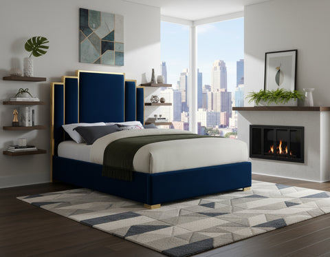 Harlow Navy Velvet Upholstered King Bed, 1 Piece