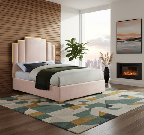 Harlow Pink Velvet Upholstered King Bed, 1 Piece