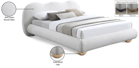 Giselle Cream Boucle Fabric Upholstered Full Bed, 1 Piece