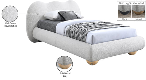 Giselle Cream Boucle Fabric Upholstered Twin Bed, 1 Piece