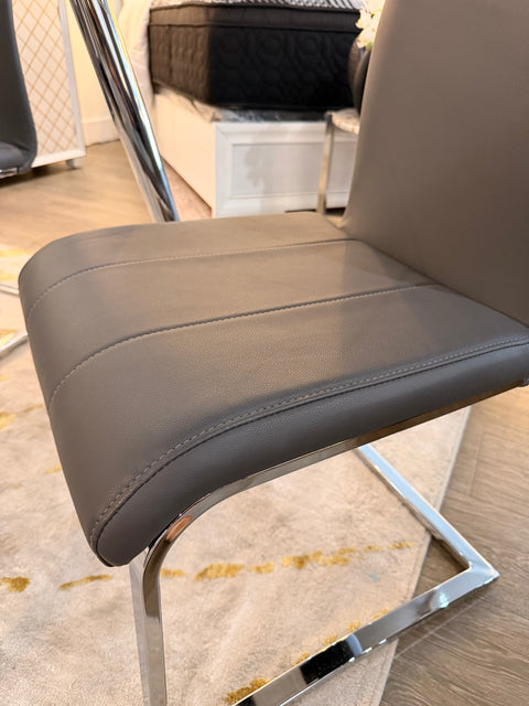 Modern 5-Piece Glass Dining Set with Gray Leatherette Chairs & Chrome Base – Showroom Clearance