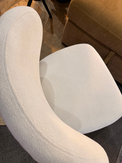 Modern 7-Piece 79" Light Walnut Dining Set with 6 Cream Upholstered Chairs – Showroom Clearance