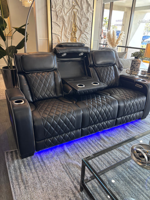 Luxury Power Reclining Home Theater Loveseat with Console  LED Lights