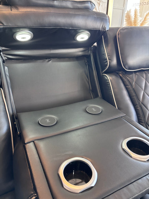Luxury Power Reclining Home Theater Loveseat with Console  LED Lights