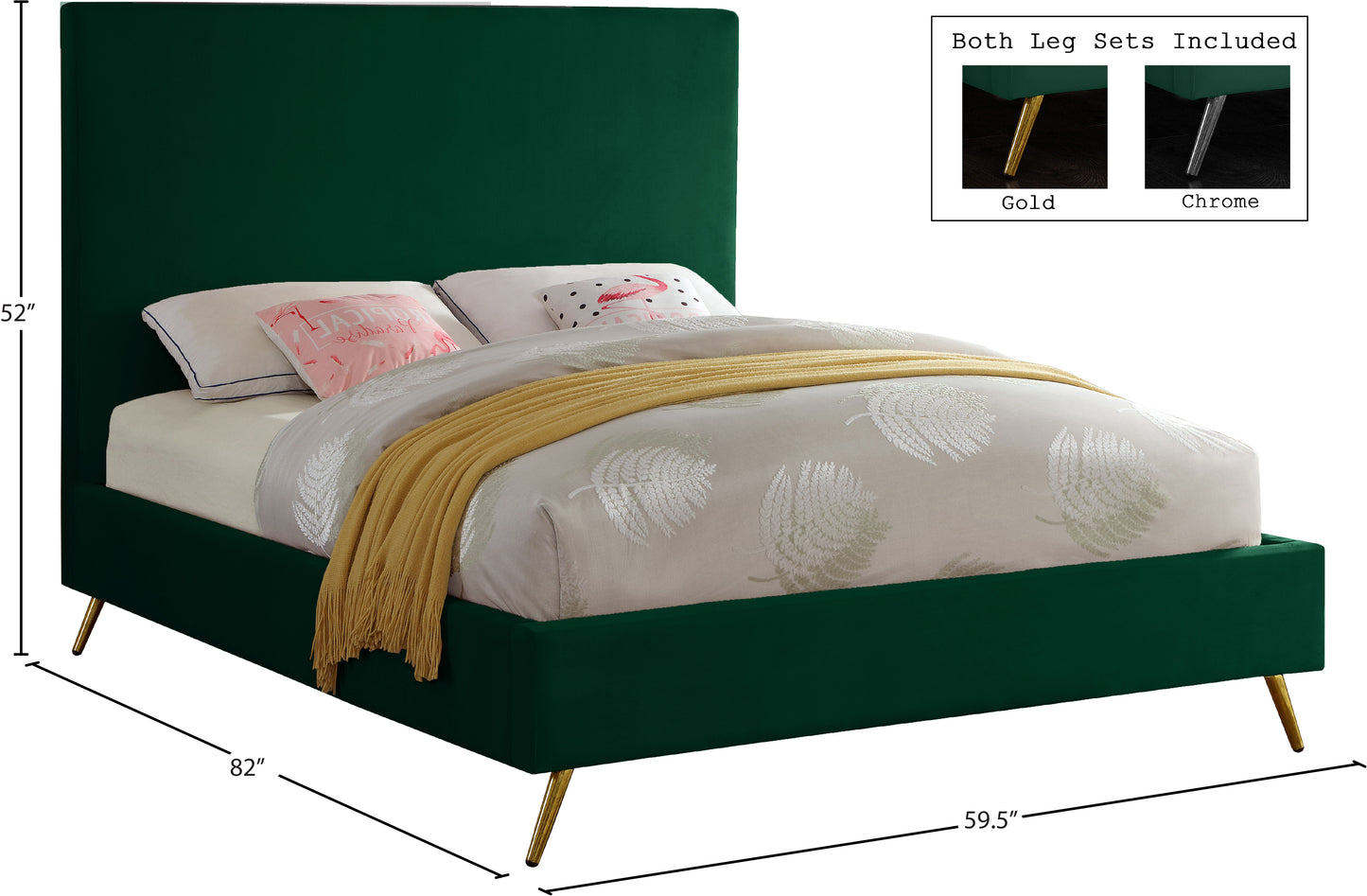 odelia green velvet full bed f