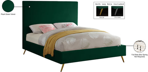 Faye Green Velvet Upholstered Full Bed, 1 Piece