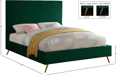 Faye Green Velvet Upholstered King Bed, 1 Piece