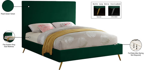 Faye Green Velvet Upholstered King Bed, 1 Piece