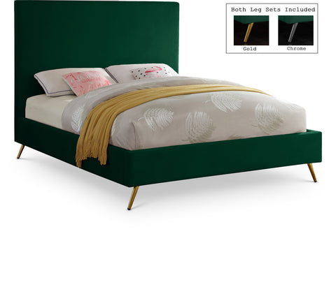Faye Green Velvet Upholstered King Bed, 1 Piece