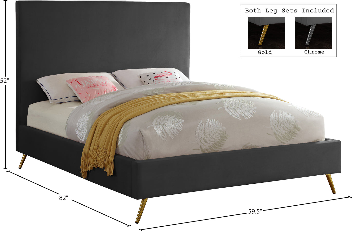 odelia grey velvet full bed f