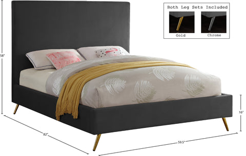 Faye Grey Velvet Upholstered Full Bed, 1 Piece