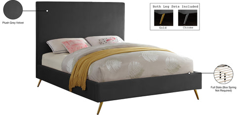 Faye Grey Velvet Upholstered Full Bed, 1 Piece