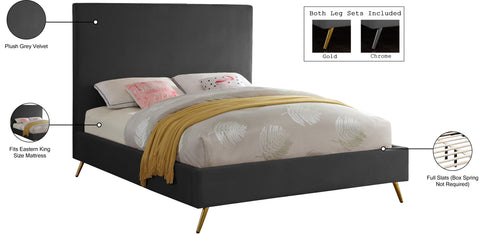Faye Grey Velvet Upholstered King Bed, 1 Piece
