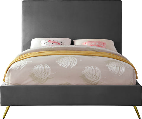 Faye Grey Velvet Upholstered King Bed, 1 Piece