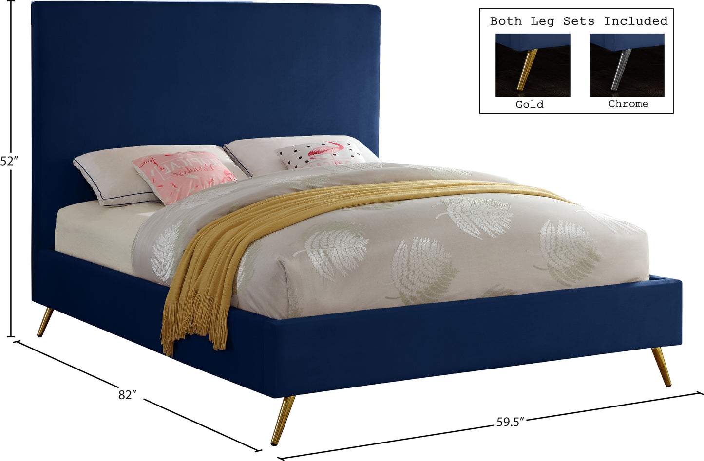 odelia navy velvet full bed f