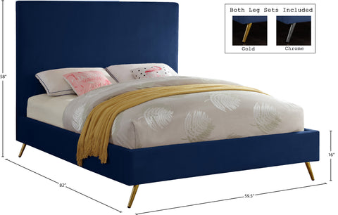 Faye Navy Velvet Upholstered Full Bed, 1 Piece