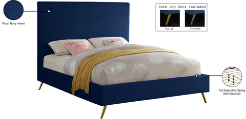 Faye Navy Velvet Upholstered Full Bed, 1 Piece