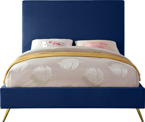Faye Navy Velvet Upholstered Full Bed, 1 Piece