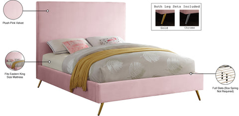 Faye Pink Velvet Upholstered King Bed, 1 Piece