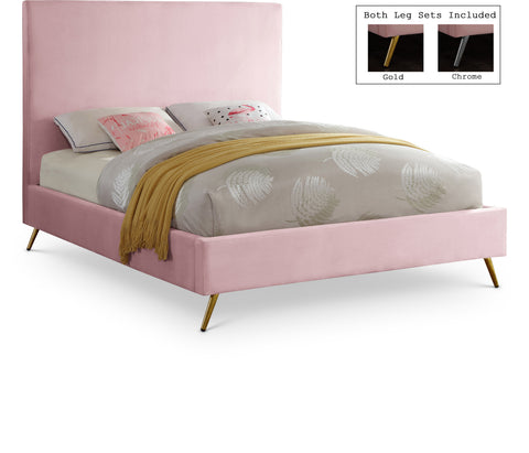 Faye Pink Velvet Upholstered King Bed, 1 Piece