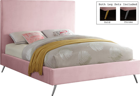 Faye Pink Velvet Upholstered King Bed, 1 Piece