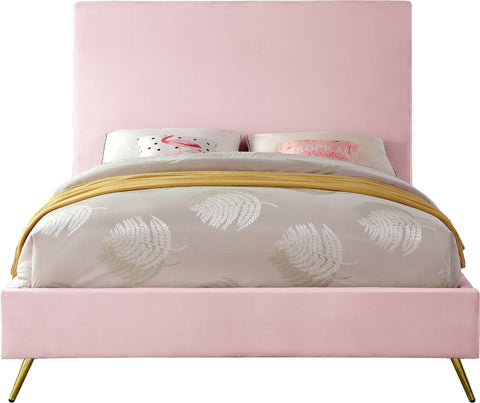 Faye Pink Velvet Upholstered King Bed, 1 Piece