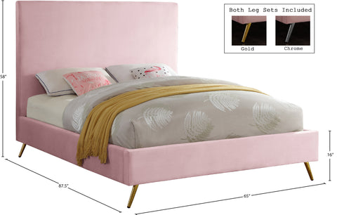 Faye Pink Velvet Upholstered Queen Bed, 1 Piece