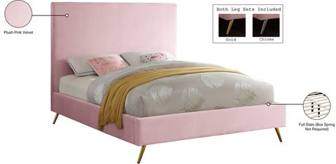 Faye Pink Velvet Upholstered Queen Bed, 1 Piece