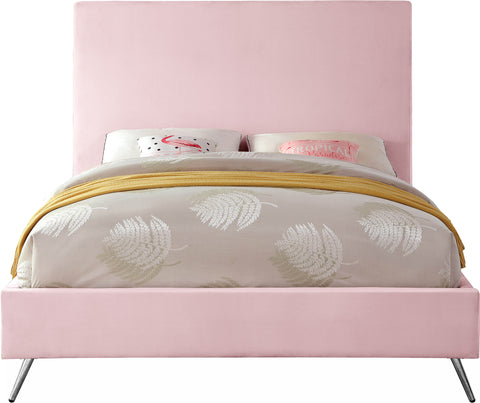 Faye Pink Velvet Upholstered Queen Bed, 1 Piece