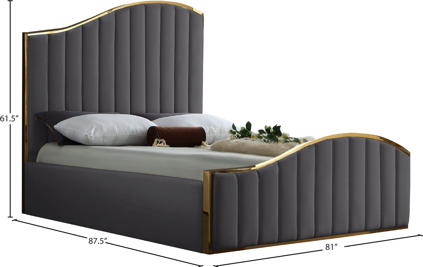 aphia grey velvet king bed (3 boxes) k